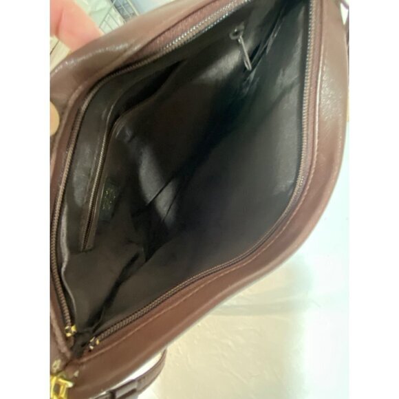 Leather Crossbody Clutch with Removable Strap in Brown with Gold Accents 11"x 7" - Picture 7 of 10